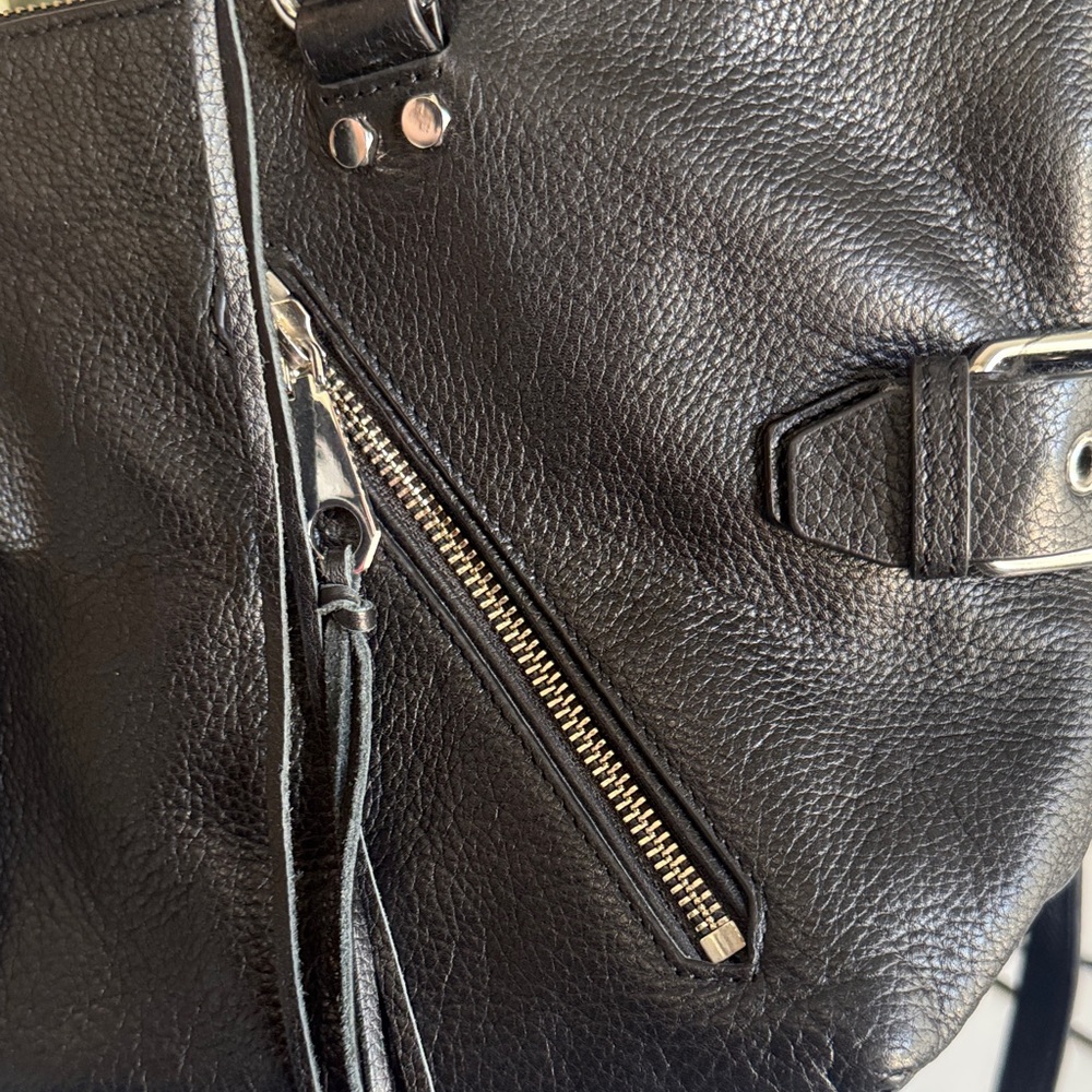 Rebecca Minkoff Black Large Pebbled Moto Leather Satchel Crossbody Silver Zipper - Picture 12 of 12